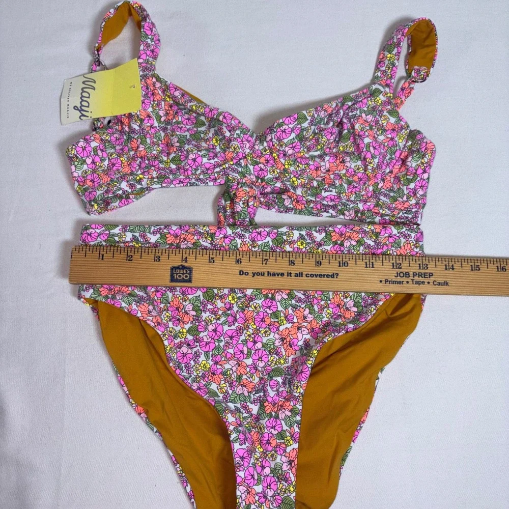 Maaji bikini swimwear Set L Pink Floral New Tie Front High Waist PT7000SET899LG